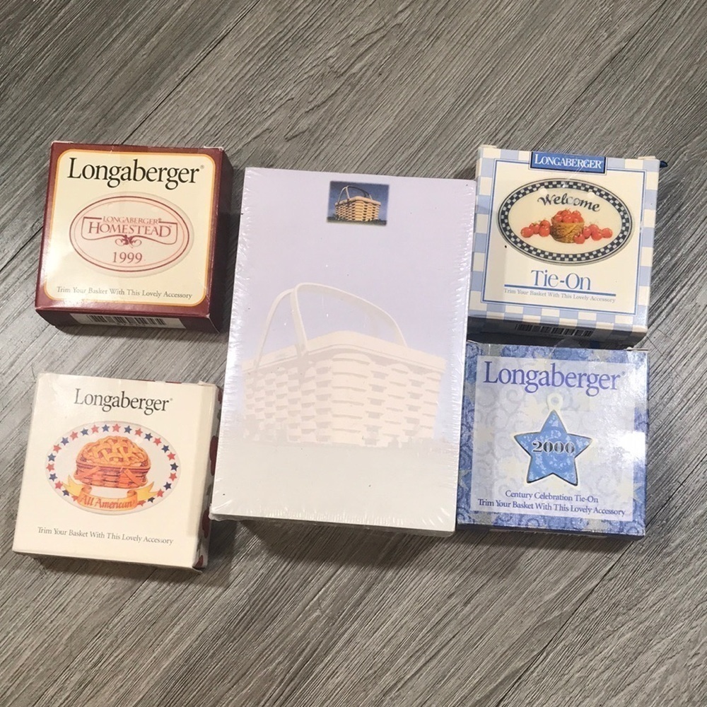 Lot of 5 Longaberger Items Including Rare New Notepad & 4 Ceramic Tie-Ons
